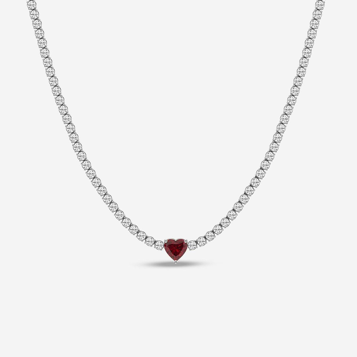 Additional Image 1 for  5.9 mm Heart Shaped Created Ruby and 6 5/8 ctw Round Lab Grown Diamond Fashion Necklace
